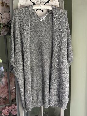 BASIN + RANGE Open-Front Long Duster Cardigan Black/White Size M